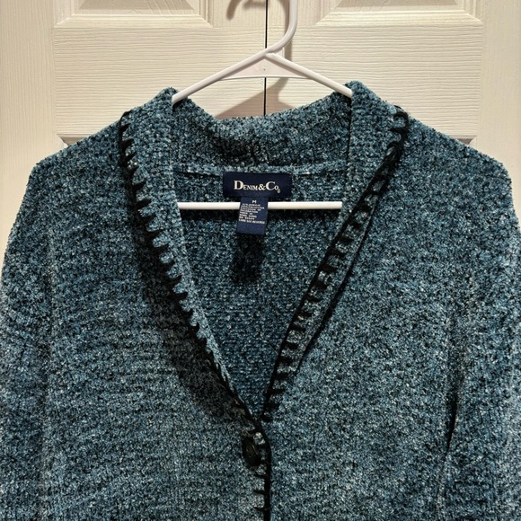 DENIM&CO Women’s Long Warm Knit Button Down Cardigan w/ Pockets - blue, size M - Picture 5 of 7